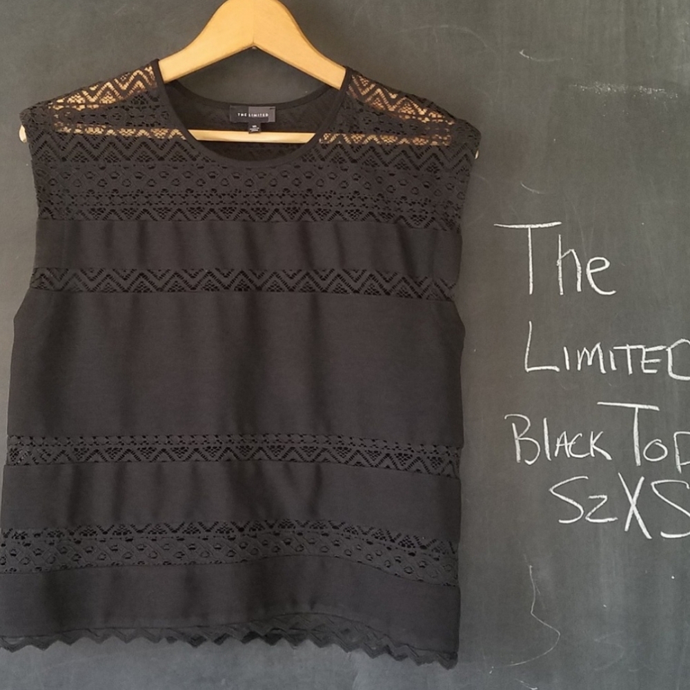 The Limited Black Top Lace Striped Sleeveless Top XS